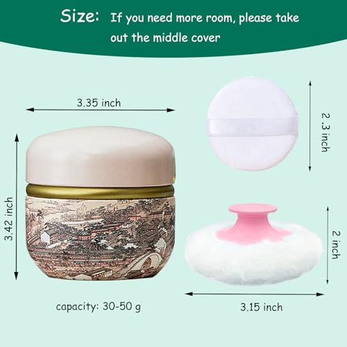 Qopoto Body Powder Puff and Container for Dusting Powder, Women Powder Puff and Powder Case for Bath and Travel (Ancient City) - Image 2