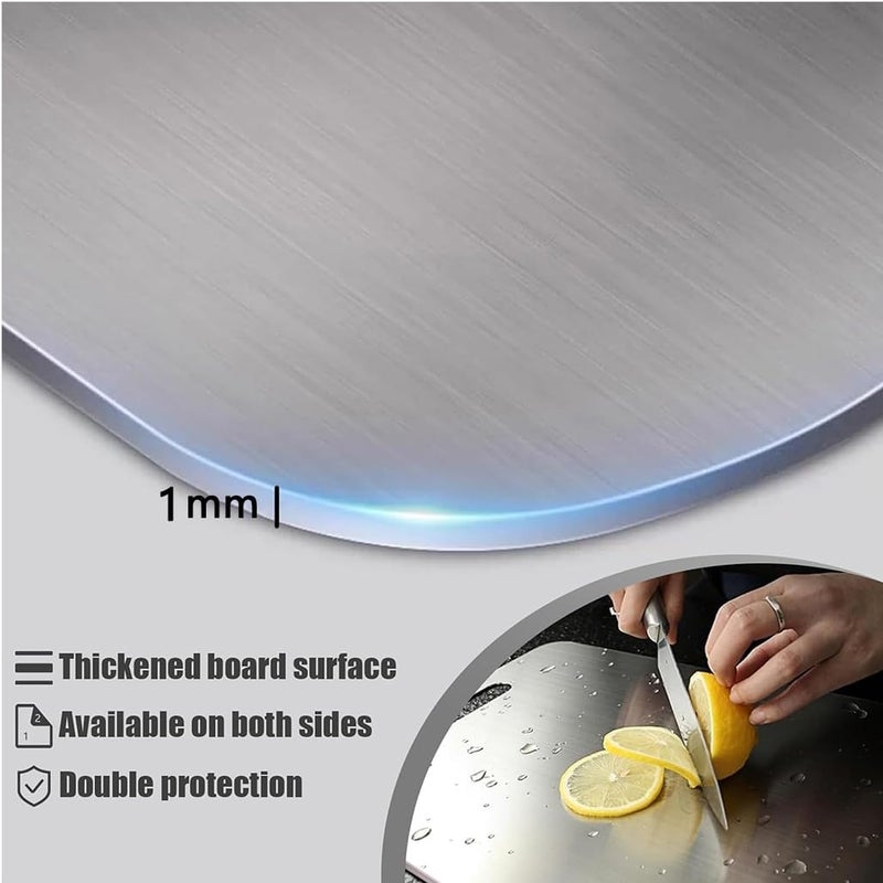 Goodern Titanium Cutting Board,Stainless Steel Double Sided Food-Grade Worktop Chopping Board With Hanging Hole,Non Stick Heavy Duty Metal Cutting Mat for Meat Vegetable Fruit Kitchen Home-L(28*39cm) - Image 5