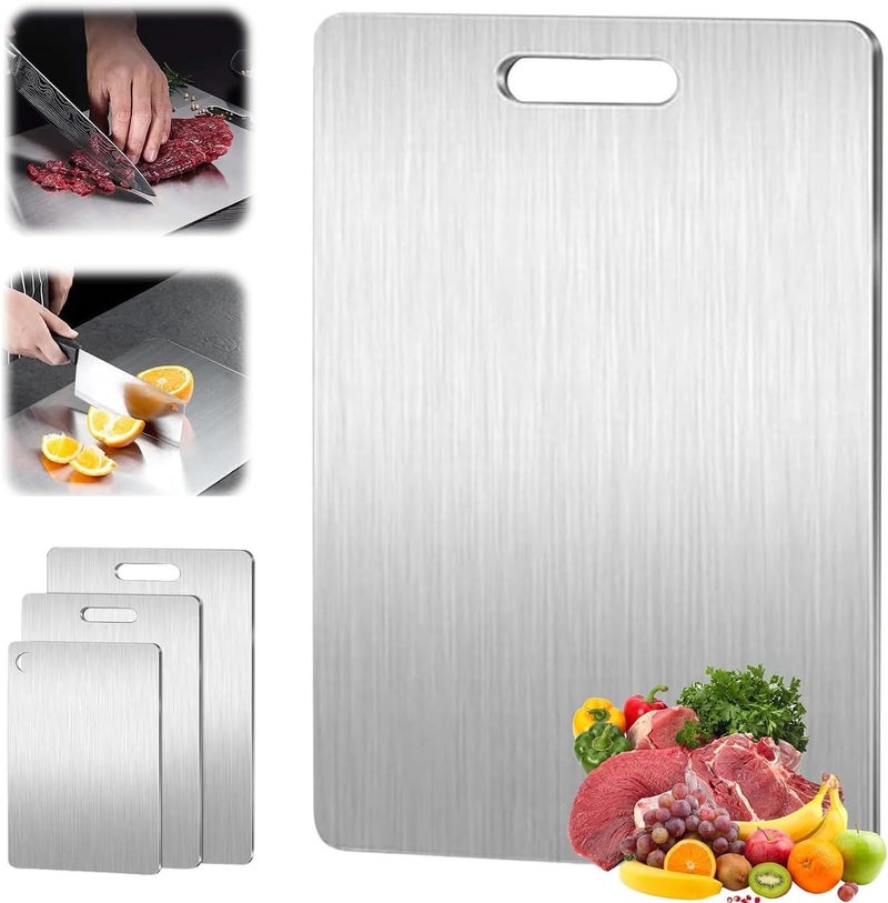 Goodern Titanium Cutting Board,Stainless Steel Double Sided Food-Grade Worktop Chopping Board With Hanging Hole,Non Stick Heavy Duty Metal Cutting Mat for Meat Vegetable Fruit Kitchen Home-L(28*39cm) - Image 1