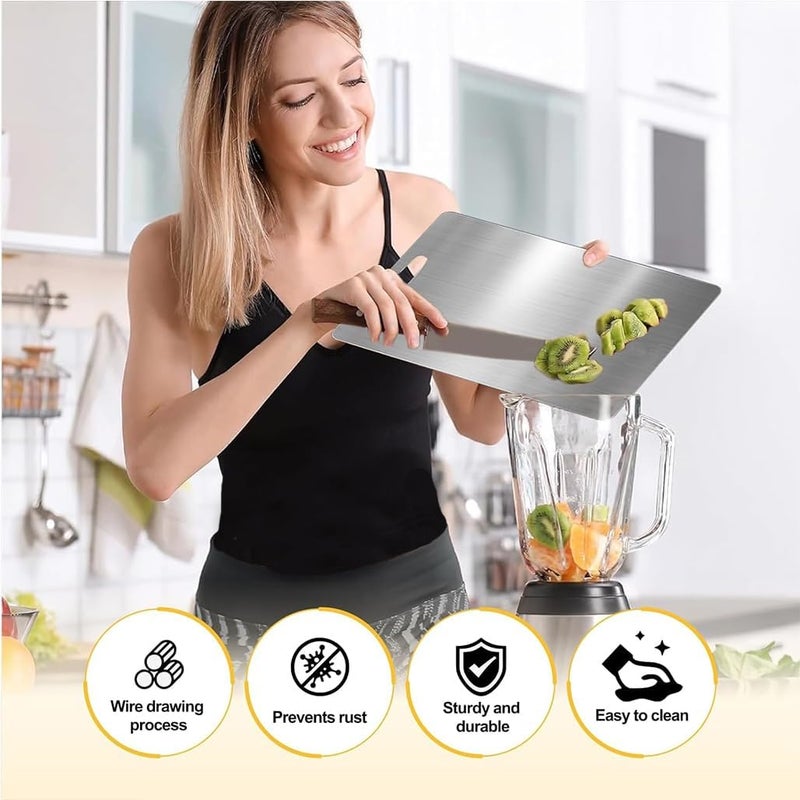 Goodern Titanium Cutting Board,Stainless Steel Double Sided Food-Grade Worktop Chopping Board With Hanging Hole,Non Stick Heavy Duty Metal Cutting Mat for Meat Vegetable Fruit Kitchen Home-L(28*39cm) - Image 3