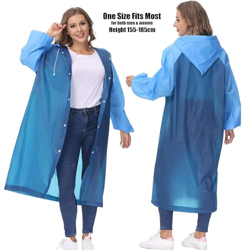 Pivalo EVA Poncho Raincoat Transparent Hooded Water Resistant Rain Jacket with Sleeves for Women Men Camping Rainy Season Travel - Blue - Image 2