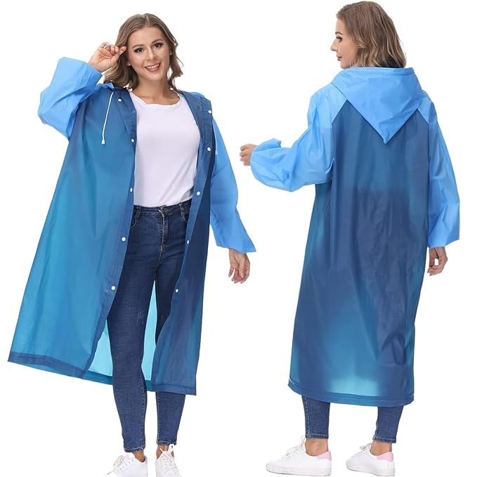 Pivalo EVA Poncho Raincoat Transparent Hooded Water Resistant Rain Jacket with Sleeves for Women Men Camping Rainy Season Travel - Blue - Image 1