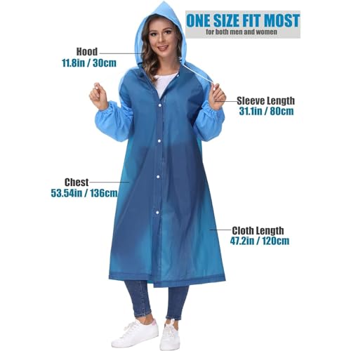 Pivalo EVA Poncho Raincoat Transparent Hooded Water Resistant Rain Jacket with Sleeves for Women Men Camping Rainy Season Travel - Blue - Image 3
