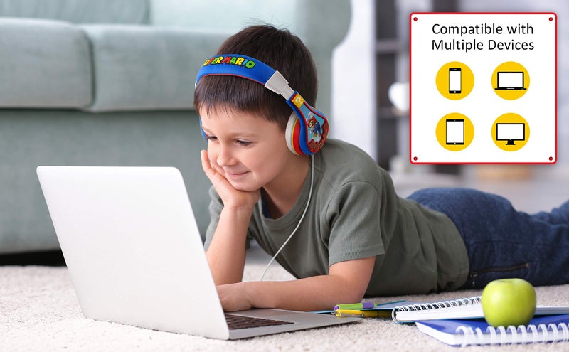 eKids Super Mario Kids Headphones, Adjustable Headband, Stereo Sound, 3.5Mm Jack, Wired Headphones for Kids, Tangle-Free, Volume Control, Childrens Headphones Over Ear for School Home, Travel - Image 3
