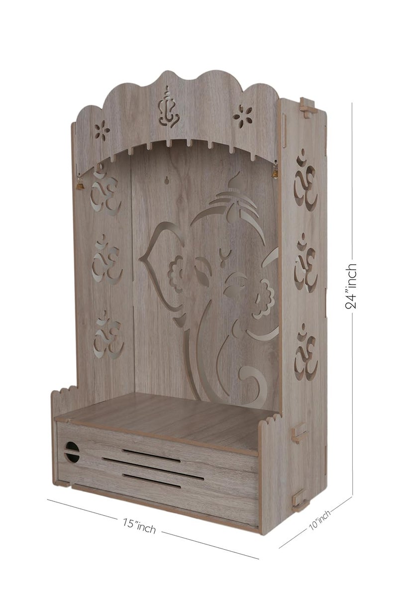 Wooden Polished Temple Ganesh Temple for Home and Office Puja Mandir for Home Wall Mounted L15 W10 H24 Inch Light Brown_G  - Image 2