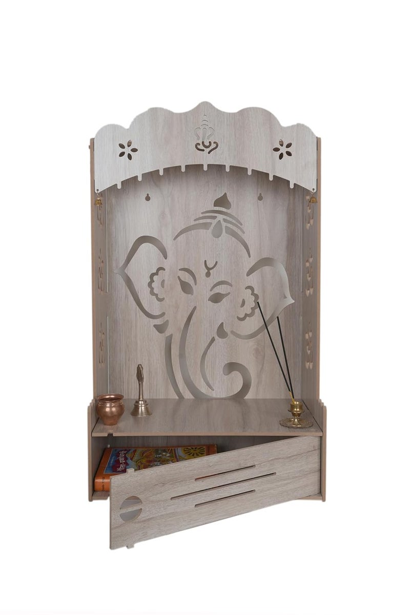 Wooden Polished Temple Ganesh Temple for Home and Office Puja Mandir for Home Wall Mounted L15 W10 H24 Inch Light Brown_G  - Image 1
