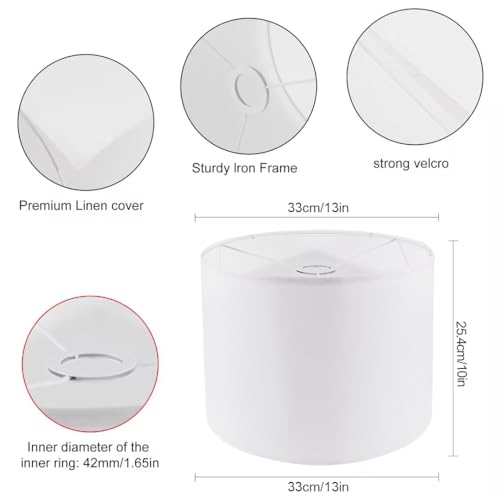 Koorle Lamp Shades Set of 2, Drum Lampshade for Table Lamps Floor Lamp, 13" Top X 13" Bottom X 10" High White Large Line Fabric Lamp Shades, Easy Assembly Replacement Lampshades - Image 2