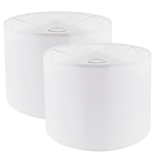 Koorle Lamp Shades Set of 2, Drum Lampshade for Table Lamps Floor Lamp, 13" Top X 13" Bottom X 10" High White Large Line Fabric Lamp Shades, Easy Assembly Replacement Lampshades - Image 1