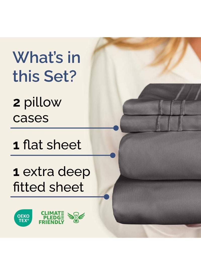 Extra Deep Twin XL Sheet Set - 4 Piece Breathable & Cooling Sheets - Hotel Luxury Bed Sheets Set - Easy & Secure Fit - Soft  Wrinkle Free & Comfy Sheets Set - Grey Sheet Set with Extra Deep Pockets