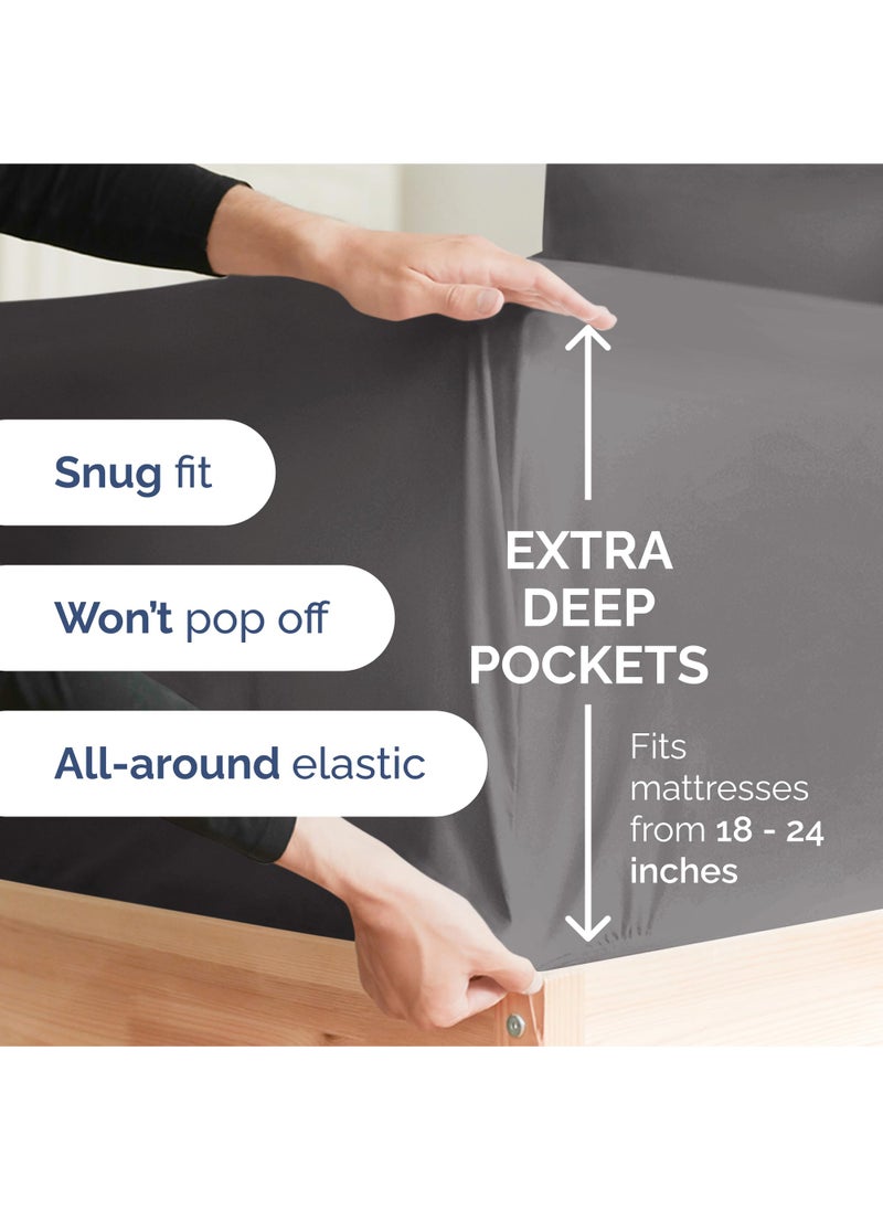 Extra Deep Twin XL Sheet Set - 4 Piece Breathable & Cooling Sheets - Hotel Luxury Bed Sheets Set - Easy & Secure Fit - Soft  Wrinkle Free & Comfy Sheets Set - Grey Sheet Set with Extra Deep Pockets