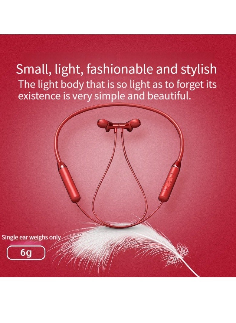 Bluetooth Headset Halter 5.0 Wireless Neckband Sports Running Headset (Red) - Image 1