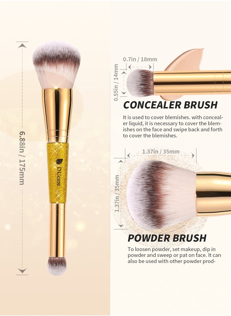 DUcare Double-Ended Luxury Makeup Brush - 2-in-1 Foundation & Concealer Brush with Glitter Handle (Vegan, Eco-Friendly)  - Image 2