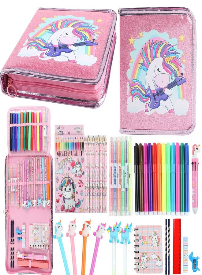 Leeche Fruit Scented Markers Set 44 Pcs Filled Stationery with Unicorn Pencil Case,Art Supplies for Kids Ages 4-6-8, Perfect Unicorn Gifts for Girls,Assortment Marker Pencil Gel Pen Coloring - Image 1
