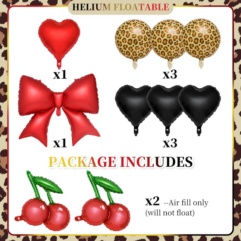 Kriyokiaa Red Bow Cherry Cheetah Print Foil Balloons Set 19.6" Cherry, 38" Red Bow 18" Leopard Balloons for Cheetah Print Birthday Decorations Leopard Party Photo Booth for Girls Night - Image 3