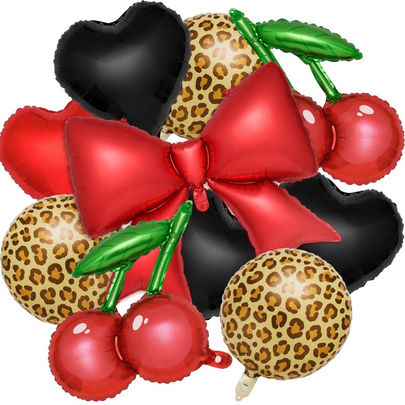 Kriyokiaa Red Bow Cherry Cheetah Print Foil Balloons Set 19.6" Cherry, 38" Red Bow 18" Leopard Balloons for Cheetah Print Birthday Decorations Leopard Party Photo Booth for Girls Night - Image 1