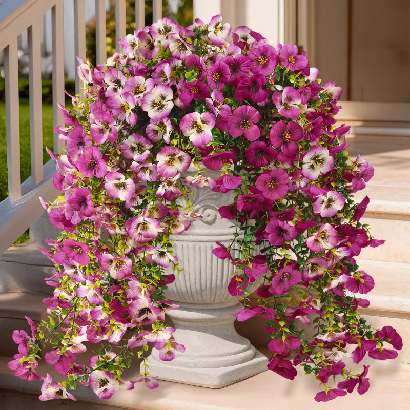 ZFProcess Fake Artificial Flowers for Outdoors, 4 Pcs Faux Hanging Pansy Flowers Spring Summer Decor, UV Resistant Fake Plants Silk Flower for Planter Front Door Porch Patio Yard Garden(Gradient Double Pink) - Image 1