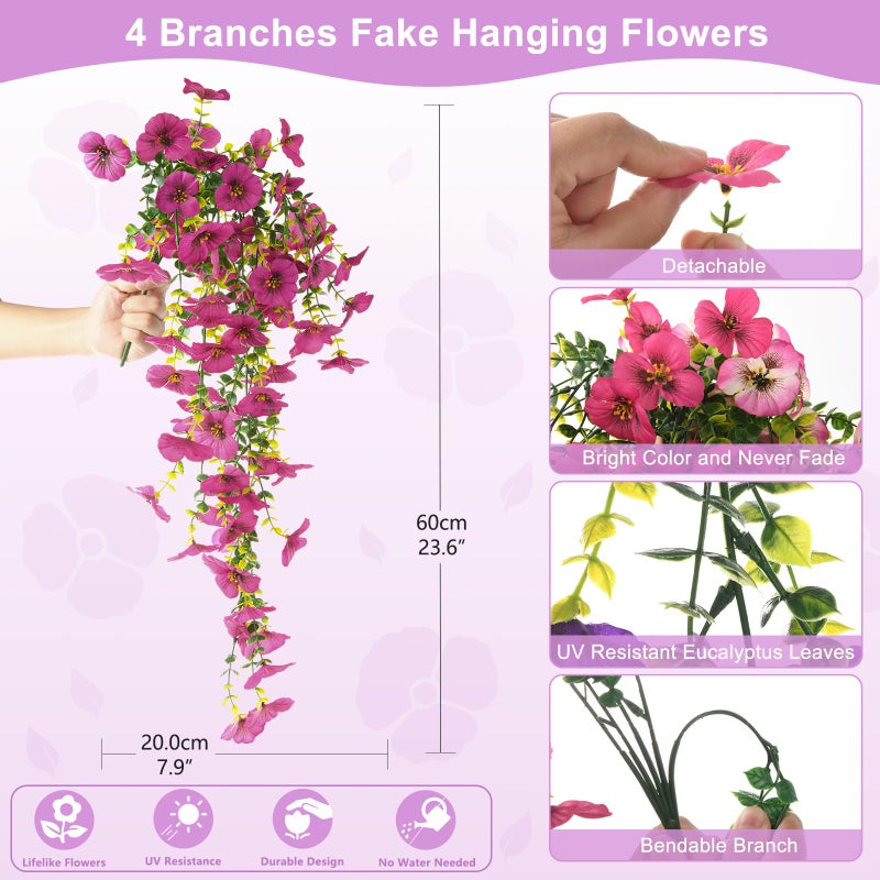 ZFProcess Fake Artificial Flowers for Outdoors, 4 Pcs Faux Hanging Pansy Flowers Spring Summer Decor, UV Resistant Fake Plants Silk Flower for Planter Front Door Porch Patio Yard Garden(Gradient Double Pink) - Image 5