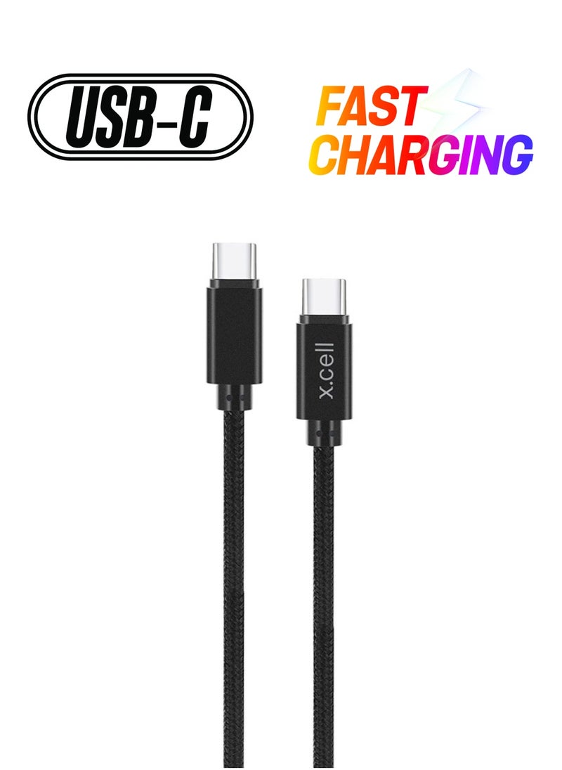 Xcell Xcell USB-C to USB-C Cable | 2Mtr | 3A Power Delivery | Heat Resistant Braided Design | High Speed Data Transfer | Fast Charging | Compatible with iPhone 15/16, Samsung, MacBooks, iPad - Black 