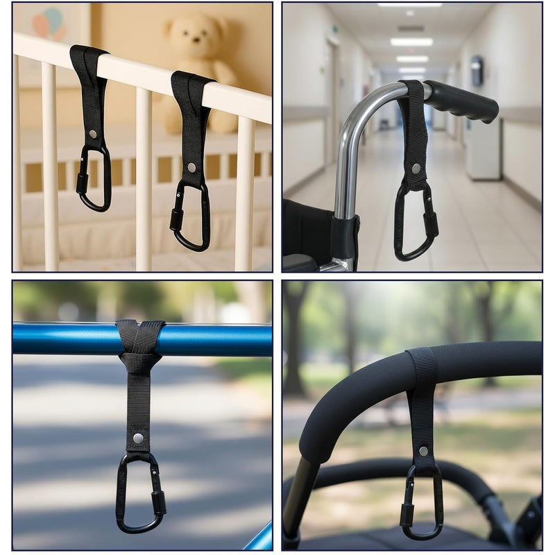 Stroller Hooks and Clips Non-Slip for Hanging Bags Purse Backpack and Shopping, Adjustable Universal Heavy Duty Large Carabiner Clip Stroller Accessories (black) - Image 4