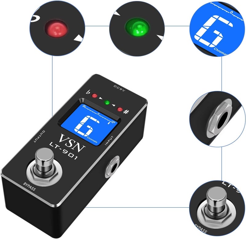 VSN Tuner Pedal,Chromatic Guitar Tuner Pedal Fast and Accuate Tuner for High Precision ± 1 Cent with Pitch Indicator for Electric Guitar and Bass True Bypass LT-901 - Image 5