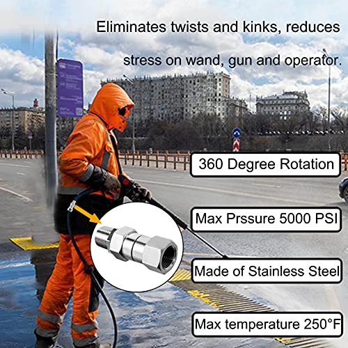 Raincovo Pressure Washer Swivel, 3/8 Inch NPT Thread Pressure Washer Fittings, 5000 PSI, Stainless Steel - Image 3