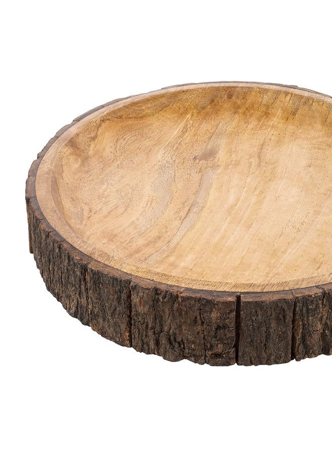 GoCraft Round Wooden Serving Platter with Tree Bark on Edges | Mango Wood Pizza Platter, Serve Board | Charcuterie Platter - 13" - Image 3