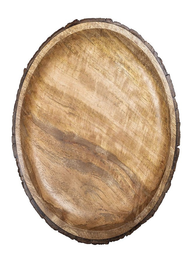 GoCraft Round Wooden Serving Platter with Tree Bark on Edges | Mango Wood Pizza Platter, Serve Board | Charcuterie Platter - 13" - Image 2