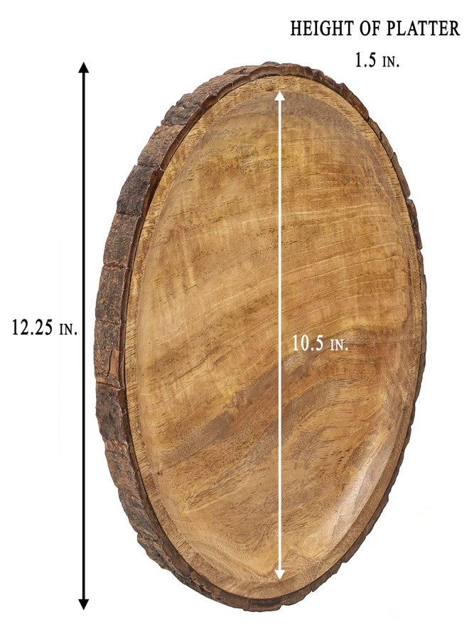 GoCraft Round Wooden Serving Platter with Tree Bark on Edges | Mango Wood Pizza Platter, Serve Board | Charcuterie Platter - 13" - Image 4