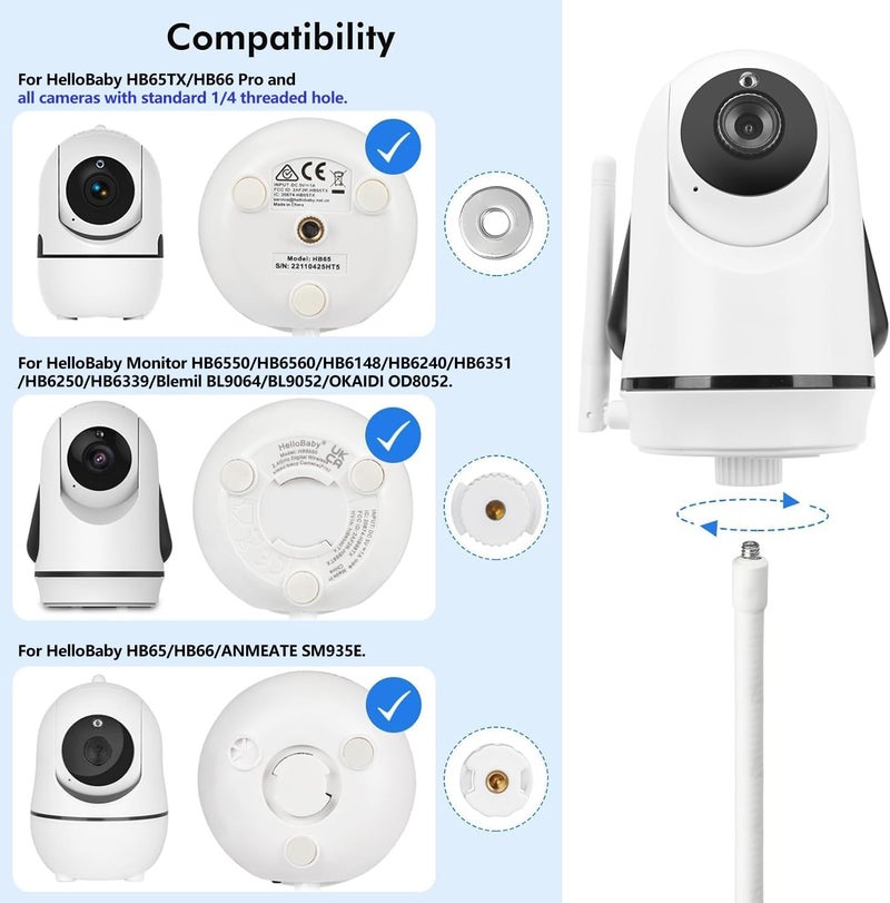 Annkoifu Baby Monitor Mount Compatible with HelloBaby HB65/HB40/HB6550/HB6148/ HB6560/ HB66/ HB6339/ HB6550 Pro, ANMEATE SM935E, Flexible Baby Camera Holder Crib Mount for Hellobaby Monitor - Image 2