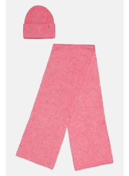 ESPRIT Women 2 Pcs Rib Knit Beanie and Scarf Set, Pink  - Image 1