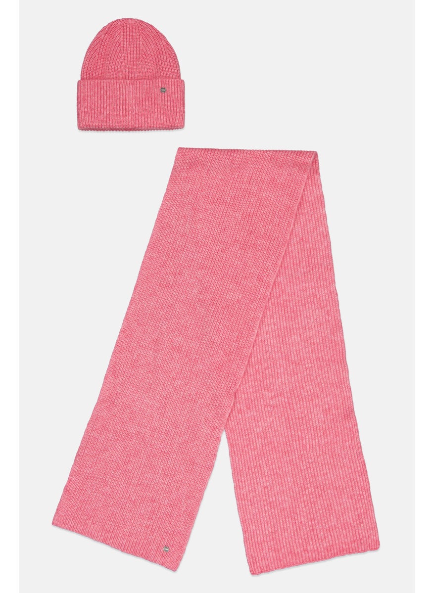ESPRIT Women 2 Pcs Rib Knit Beanie and Scarf Set, Pink  - Image 1