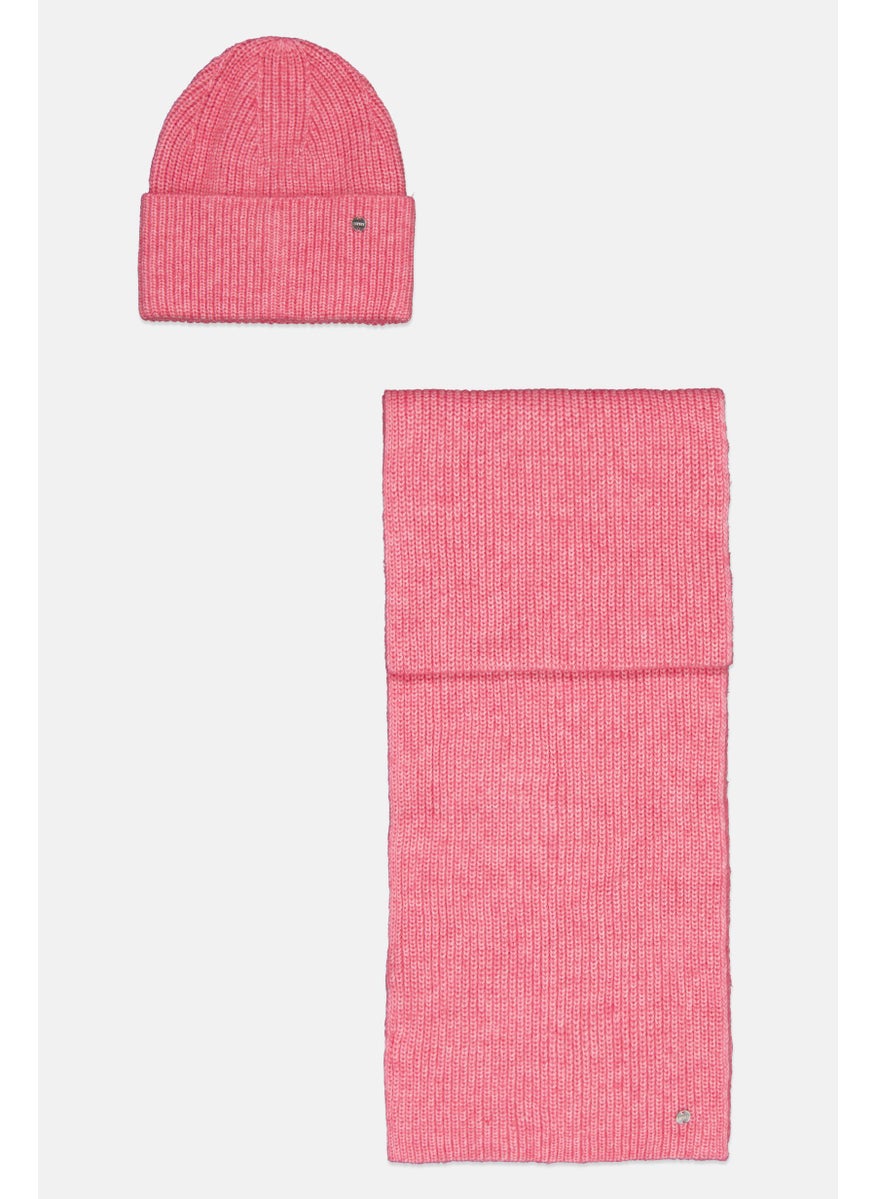 ESPRIT Women 2 Pcs Rib Knit Beanie and Scarf Set, Pink  - Image 2