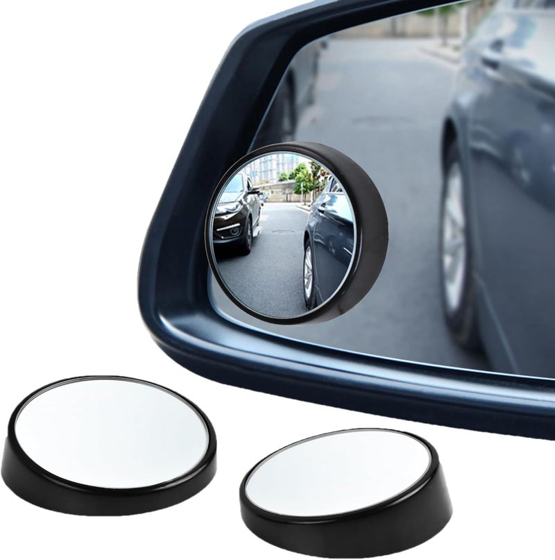 KEWAYO Blind Spot Mirror, HD Glass & ABS Housing, 360° Adjustable Convex Wide Angle Rear View Mirror, Stick-On Universal Fit for Car SUV Truck RV Van, Black (2, Round, Black Stick) - Image 1