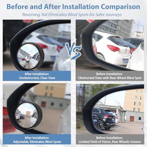 KEWAYO Blind Spot Mirror, HD Glass & ABS Housing, 360° Adjustable Convex Wide Angle Rear View Mirror, Stick-On Universal Fit for Car SUV Truck RV Van, Black (2, Round, Black Stick) - Image 3