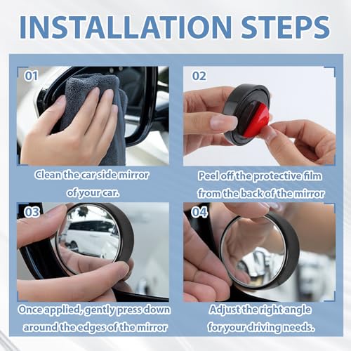 KEWAYO Blind Spot Mirror, HD Glass & ABS Housing, 360° Adjustable Convex Wide Angle Rear View Mirror, Stick-On Universal Fit for Car SUV Truck RV Van, Black (2, Round, Black Stick) - Image 5
