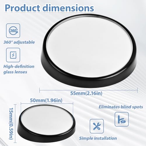 KEWAYO Blind Spot Mirror, HD Glass & ABS Housing, 360° Adjustable Convex Wide Angle Rear View Mirror, Stick-On Universal Fit for Car SUV Truck RV Van, Black (2, Round, Black Stick) - Image 2