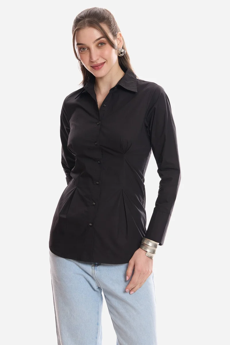 فيرجيو Solid Cotton Slim Fit Shirt for Women