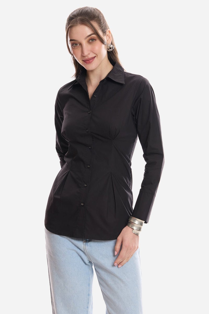 Virgio Solid Cotton Slim Fit Shirt for Women - Image 1