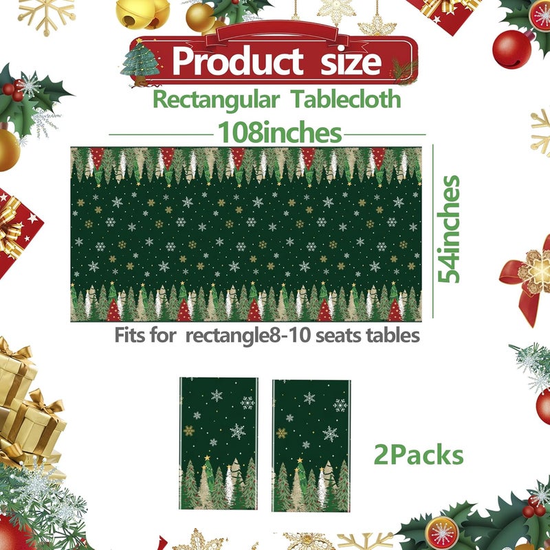 CUUSNNY 2 Pack Christmas Tree Tablecloth for Rectangle Table,Disposable Plastic Christmas Trees Green Table Cover for Winter Holiday Party Picnic Dinner Supplies Decorations,54x108 Inch - Image 2