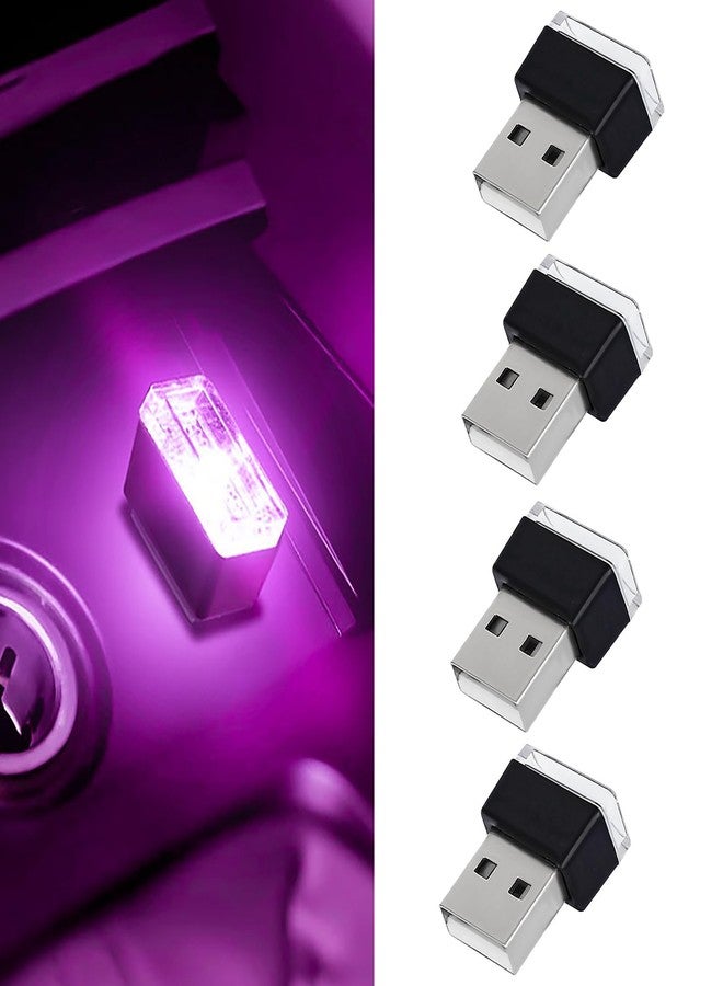 مجموعة إضاءة داخلية للسيارة من Hbxdeco، 4 قطع، تعمل بمنفذ USB LED، مصباح ليلي صغير محمول للسيارة، طقم إضاءة محيطية بواجهة USB، ملحقات داخلية عالمية للسيارة (بنفسجي) - Image 1