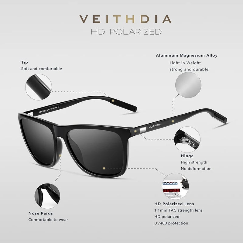 Veithdia Sunglasses Unisex Retro Aluminum+TR90 Sunglasses Polarized Lens Vintage Eyewear Sun Glasses For Men/Women 6108, black - Image 3