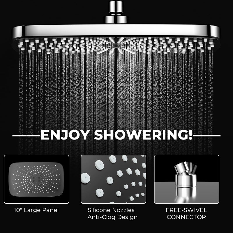 Seacity Wide Rain Shower Head With 5 Modes Handheld Showerheads, High Pressure Showerhead Combo with Extension Arm for Bathroom Accessories, Adjustable Shower Head with Anti-Clog Nozzles (Chrome) - Image 2