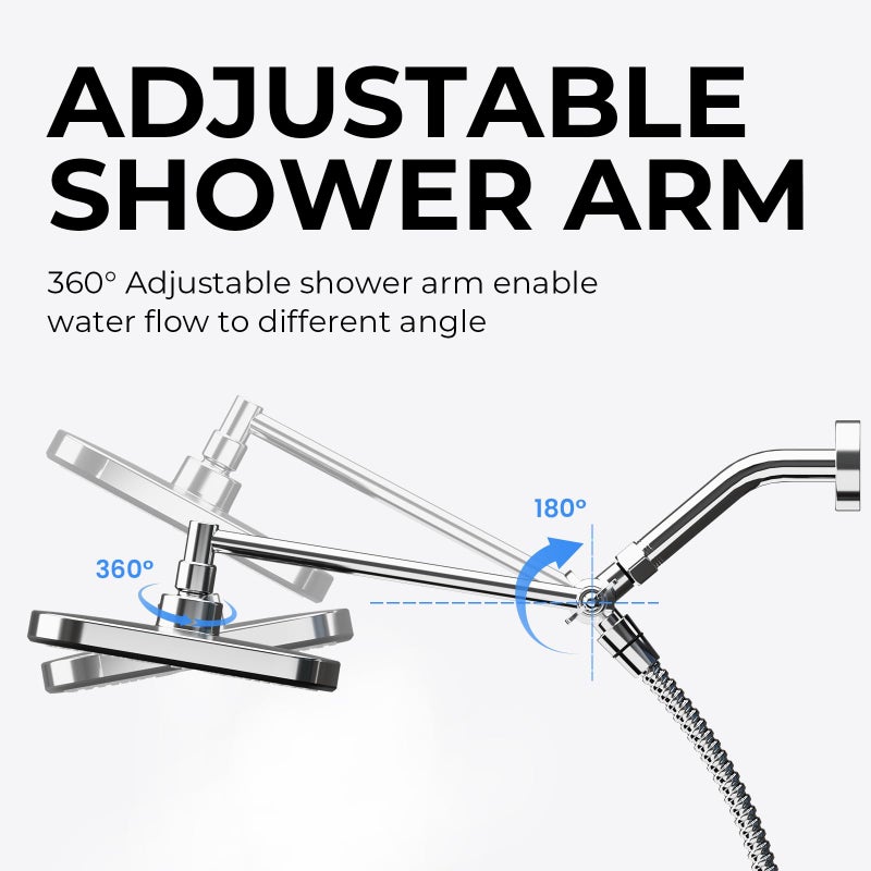 Seacity Wide Rain Shower Head With 5 Modes Handheld Showerheads, High Pressure Showerhead Combo with Extension Arm for Bathroom Accessories, Adjustable Shower Head with Anti-Clog Nozzles (Chrome) - Image 4