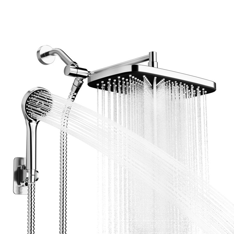 Seacity Wide Rain Shower Head With 5 Modes Handheld Showerheads, High Pressure Showerhead Combo with Extension Arm for Bathroom Accessories, Adjustable Shower Head with Anti-Clog Nozzles (Chrome) - Image 1
