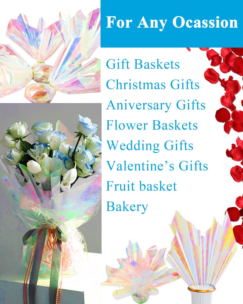 JOYIT 35 in x 50 ft Iridescent Cellophane Wrap Roll â€“ Iridescent Cellophane Roll, Rainbow Wrapping Paper for Flower Gift Baskets Wrap DIY Wrapping (35" fold into 17.5") - Image 3
