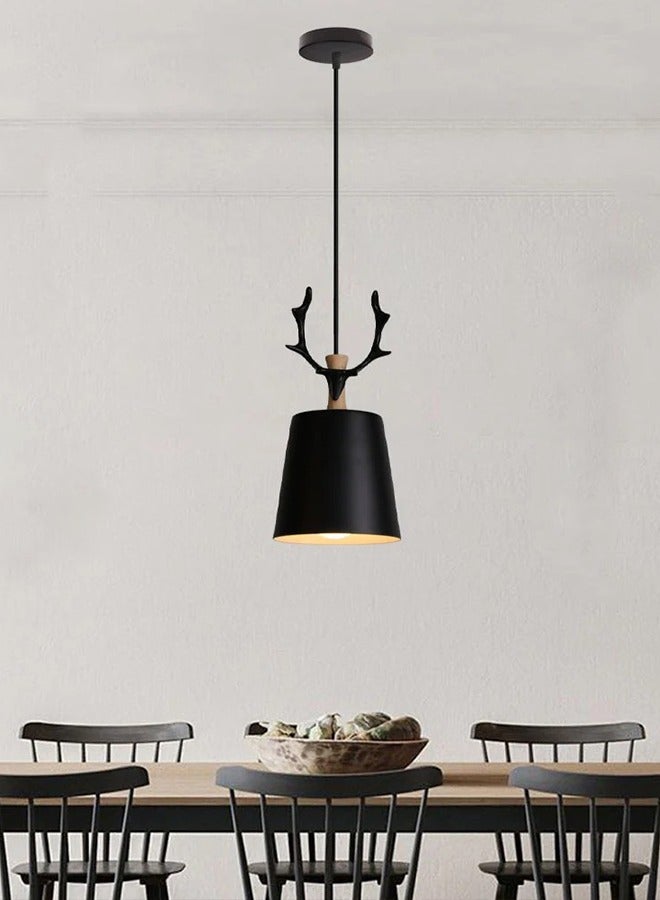 Best Power Single Modern Ceiling Pendant Lamp Creative Deer Antler Chandelier Shade Indoor Hanging Light - Black - Image 1