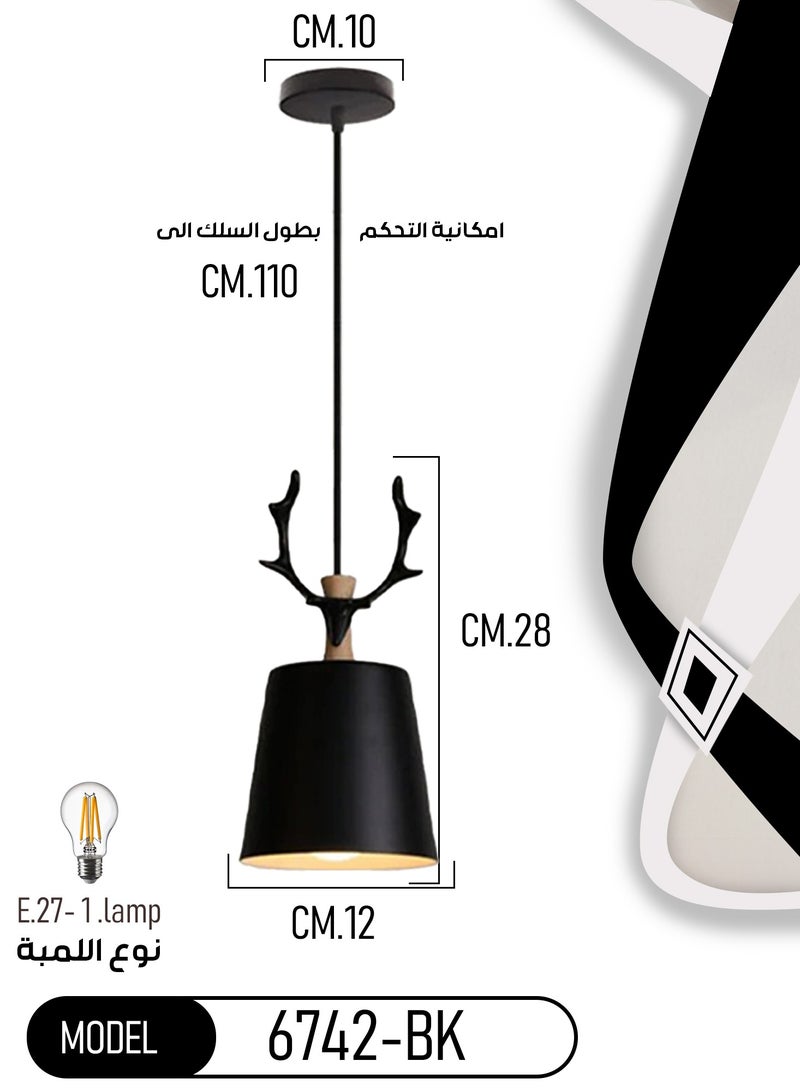 Best Power Single Modern Ceiling Pendant Lamp Creative Deer Antler Chandelier Shade Indoor Hanging Light - Black - Image 4