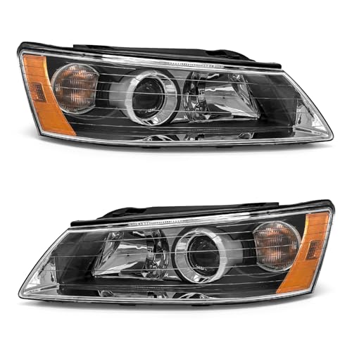 ADCARLIGHTS Headlight Compatible with 2006 2007 2008 Hyundai Sonata Headlamp with Black Housing Amber Reflector Headlamp Replacement Pair (Black Housing Amber Reflector Clear Lens)（W/O Bulbs） - Image 1