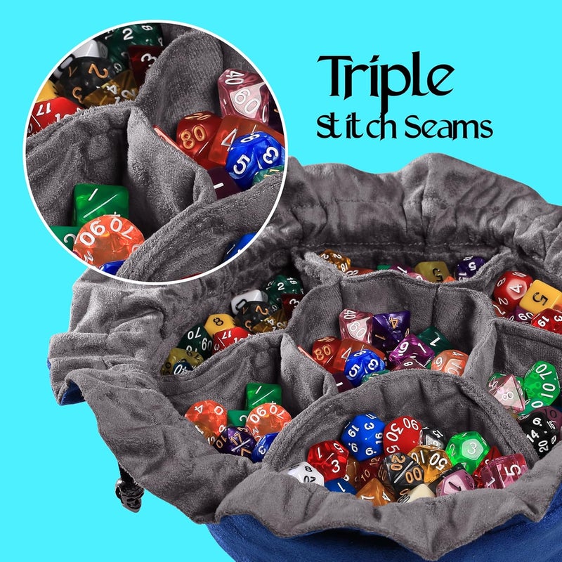 CARDKINGPRO Immense Dice Bags with Pockets - Blue - Capacity 150+ Dice - Great Organizer for Dice Hoarders, Perfect for Dungeons and Dragons [Patented Design] - Image 5