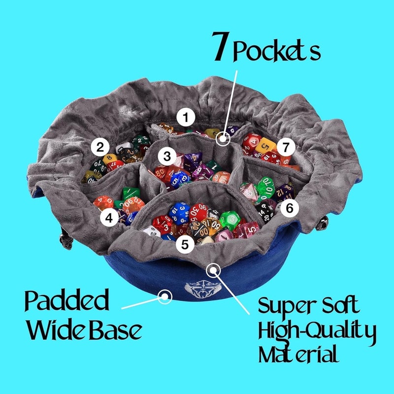 CARDKINGPRO Immense Dice Bags with Pockets - Blue - Capacity 150+ Dice - Great Organizer for Dice Hoarders, Perfect for Dungeons and Dragons [Patented Design] - Image 3